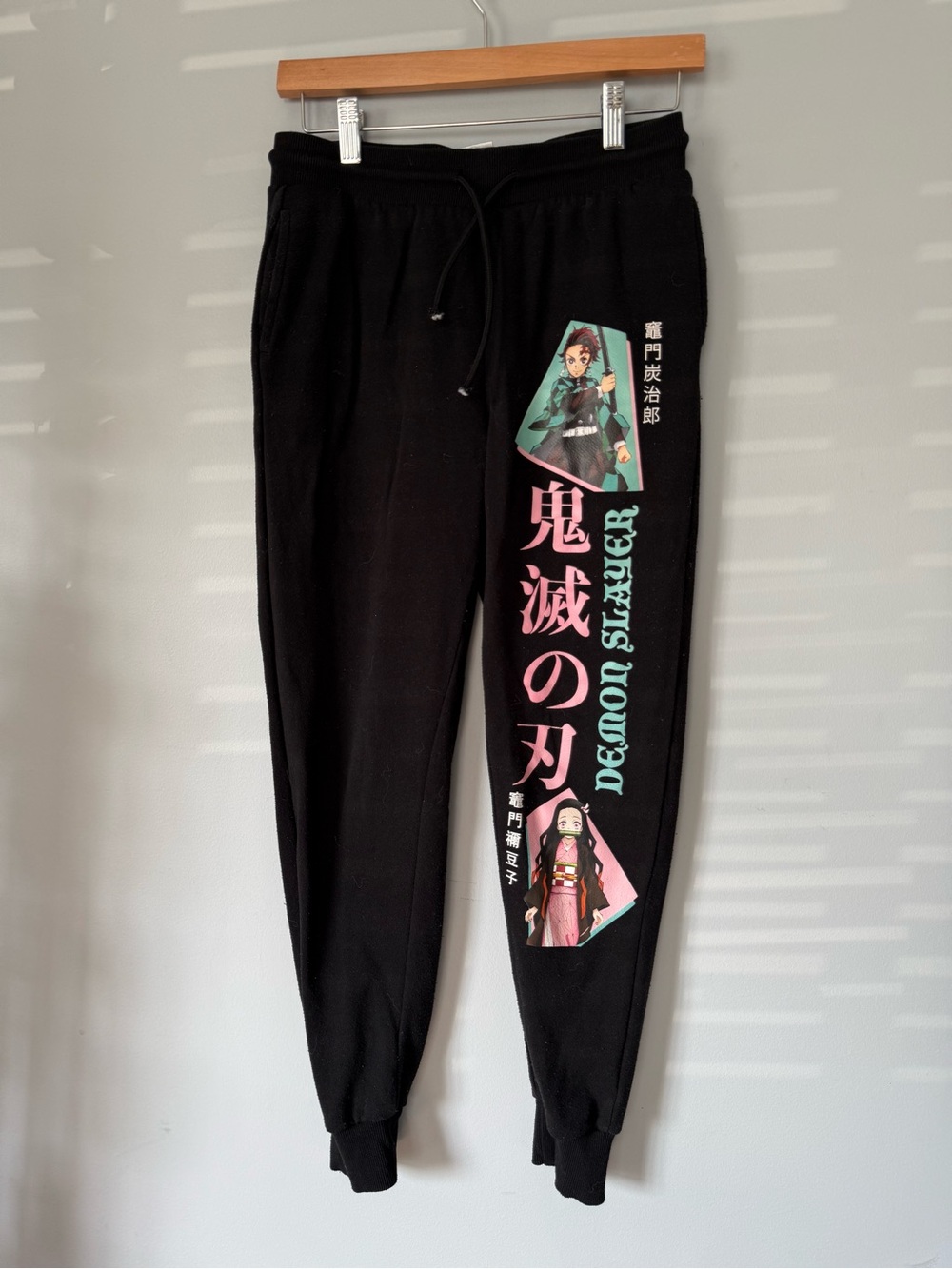 Demon Slayer Tanjiro Nezuko Black Graphic Jogger Sweatpants Size Small Anime